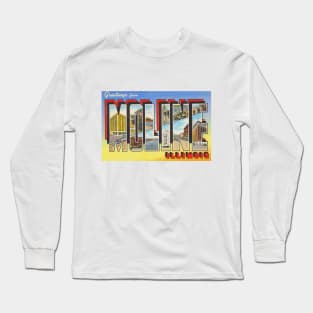 Greetings from Moline, Illinois - Vintage Large Letter Postcard Long Sleeve T-Shirt